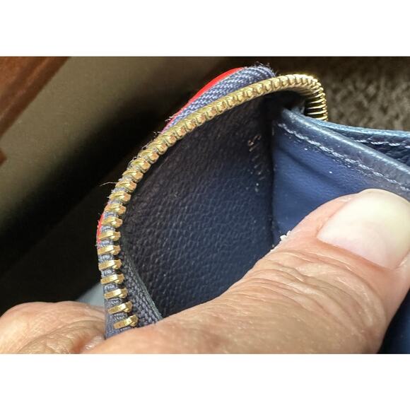 VINTAGE LOUIS VUITTON NAVY W/RED STRIPE EMPREINTE ZIP AROUND WALLET - Picture 13 of 13